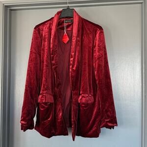 NWT Mint Limit Red Velour Women's Open Front Jacket Long Sleeve sz 2XL Pockets